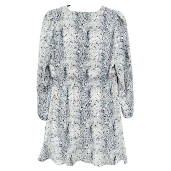 BANANA REPUBLIC | Snakeskin Fit-And-Flare Ruffle Hem Long Sleeve Mini Dress S - Picture 3 of 13
